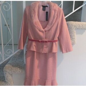 Laundry by Shelli Segal Pink Suit Dress with fur collar